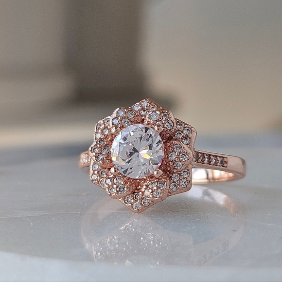 18k Rose Gold Flower ring, 925 Sterling Silver Floral Collection Charmed Aroma - Picture 8 of 10